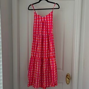 Neon Pink and White Checkered Midi Dress